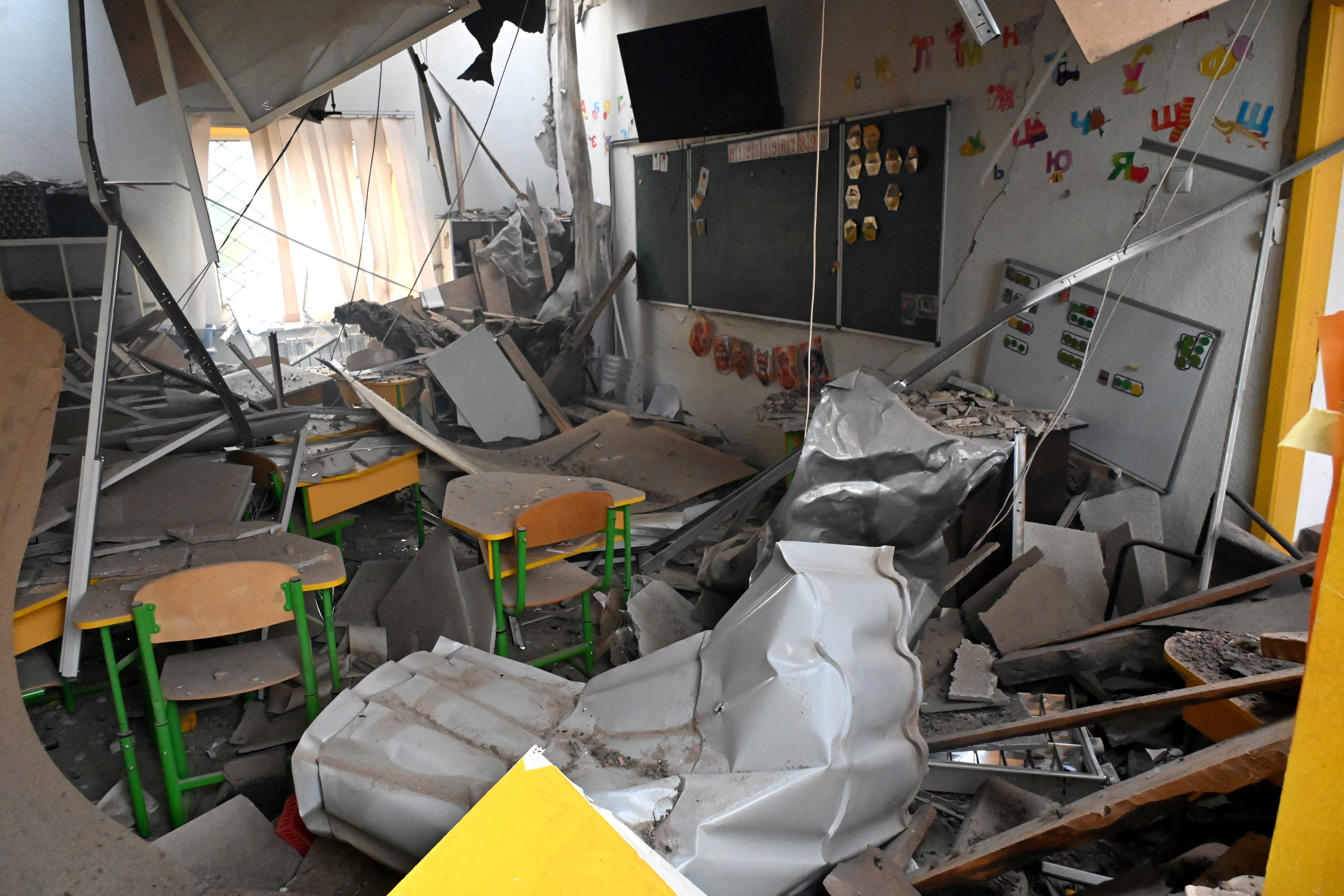 Damage to a kindergarten following a drone attack in Kharkiv, on October 22, 2025