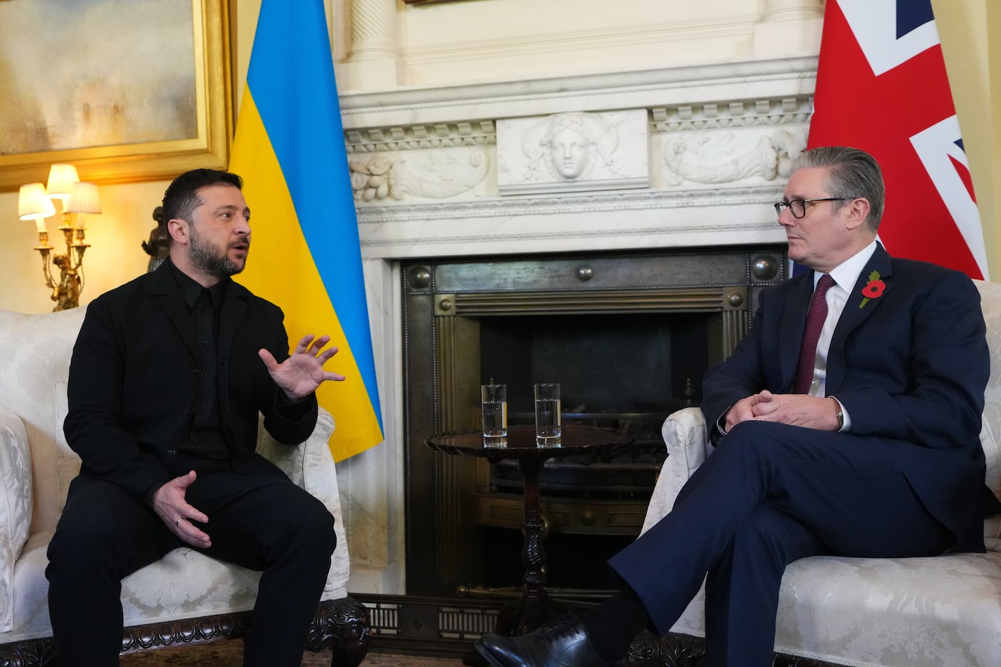 Britain's Prime Minister Keir Starmer welcomed Ukraine's President Volodymyr Zelensky to 10 Downing St. in London, Friday, Oct. 24, 2025 ,for bilateral talks and a later meeting of the so-called "coalition of the willing."