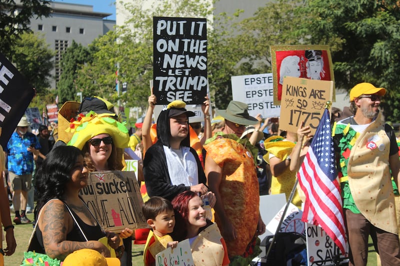 Protestors dressed as tacos.