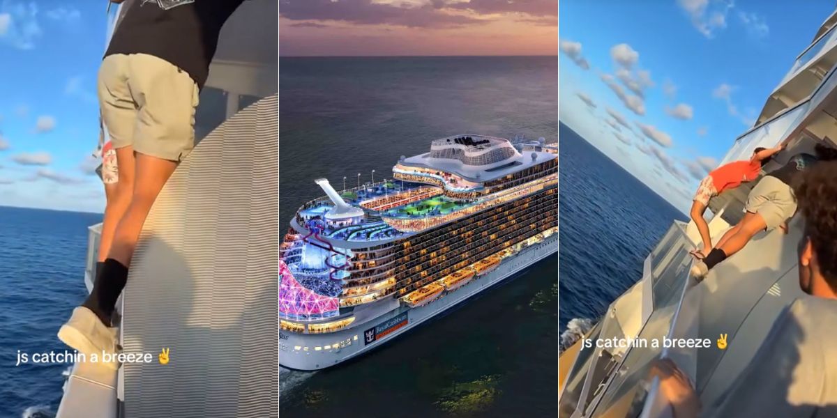 Teens walking on cruise balcony