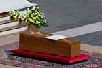 The book of the gospels lays on the coffin of late Pope Francis during the funeral ceremony at St Peter's Square in the Vatican.