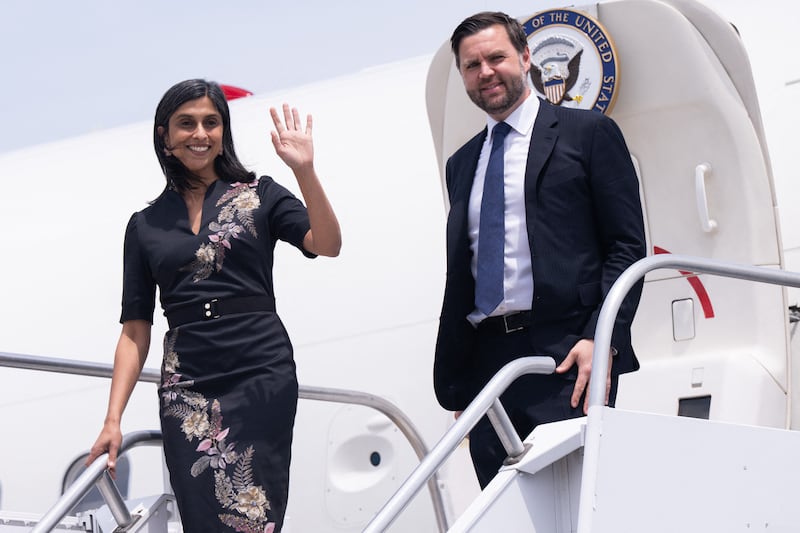 Vance is accompanied on his trip by his wife Usha, 39, and their three children, ages 8, 5, and 3.