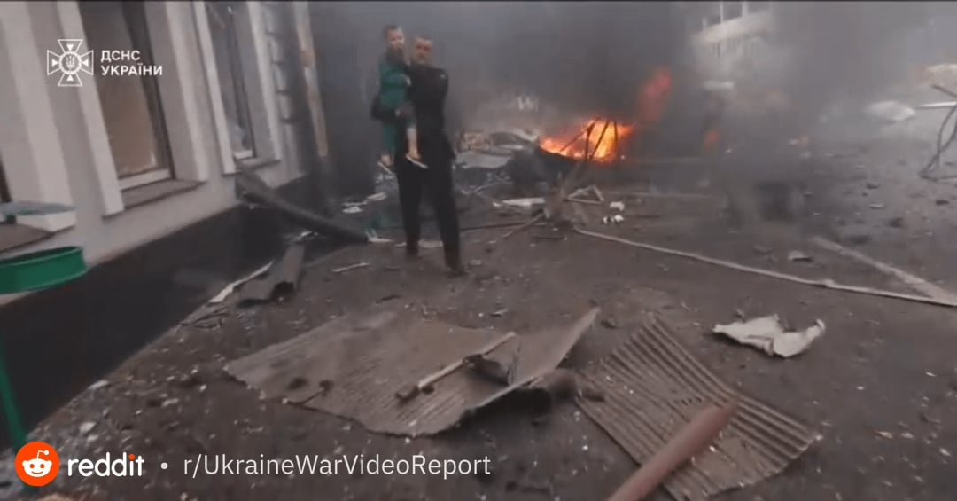 Moment of children's evacuation after the Russian strike on a kindergarten in Kharkiv