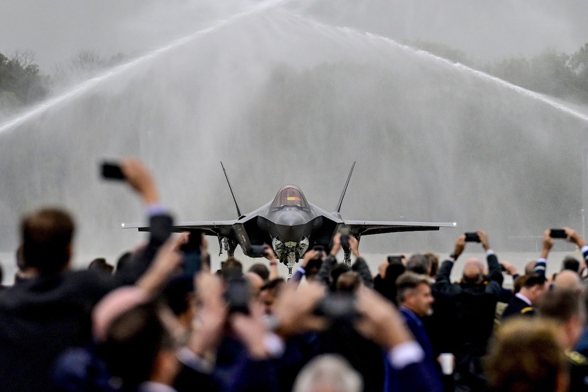the arrival of Lockheed Martin F-35 Lightning II fighter jets at the Florennes military airbase, Monday 13 October 2025. The first four F35 are delivered today. BELGA PHOTO DIRK WAEM