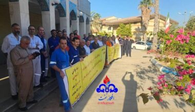 Workers at the Behregan oil region continued their protest sit-in and march this morning, October 22, 2025