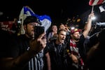 Trump supporters face off with protesters outside a U.S. Immigration and Customs Enforcement facility in Portland, Ore., Monday, Oct. 6, 2025.