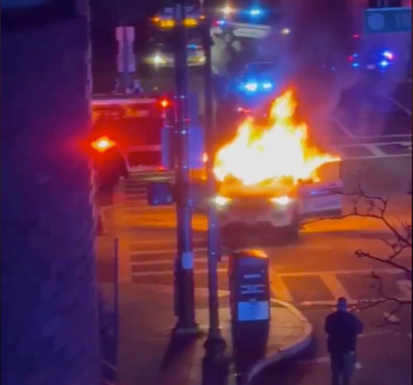 A Boston police cruiser burned at the intersection of Massachusetts Avenue and Tremont Street in Boston over the weekend.