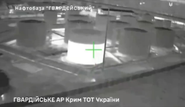 Footage of Ukrainian FP-2 long-range guided drones attacking the Russian oil depot in Gvardiyske, Crimea.