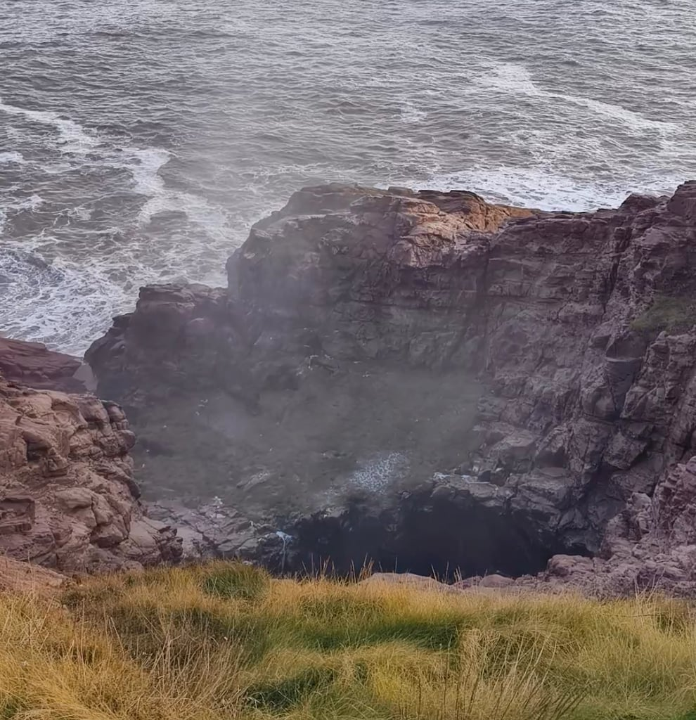 Fantastic blowhole action at Arbroath Cliffs today