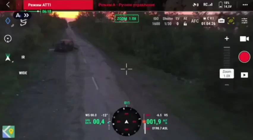 A russian fpv drone is rear ended by a vehicle.