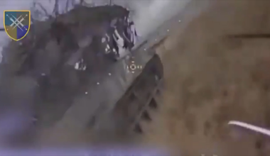 A Russian BMP is destroyed in a large explosion after being hit by a Ukrainian FPV drone during a attempted Russian attack on the Zaporizhzhia front yesterday