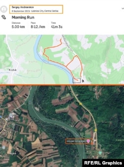 The route taken by Andreyenkov on September 8 and the location of the "Sunacana Reka" restaurant on the banks of the Drina River