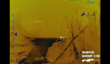 Ukrainian Sniper Group E40 target a Russian infantry group and hit 2 Russian soldiers with American Barrett MRAD sniper rifle from a distance of (claimed) ~1150 meters at night. Published 18.10.2025