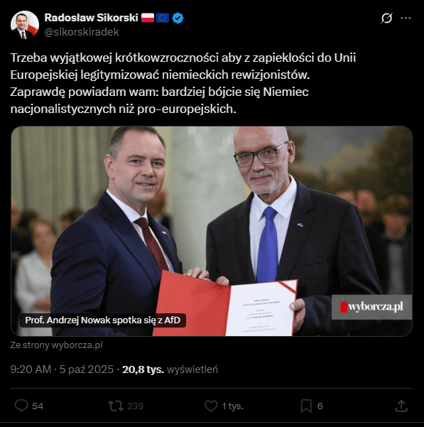 Prof. Andrzej Nowak spotka się z AfD