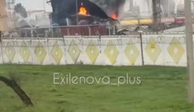 Aftermath of Ukrainian strike on oil depot in occupied Feodosia, day three. 09.10.2025