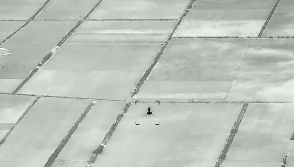 A night-time drone bomber operated by Lazarus Group destroyed a Russian BM-30 Smerch launcher almost fifty kilometers from the front line in the Kherson region.46.325527, 32.735003. October 2025.