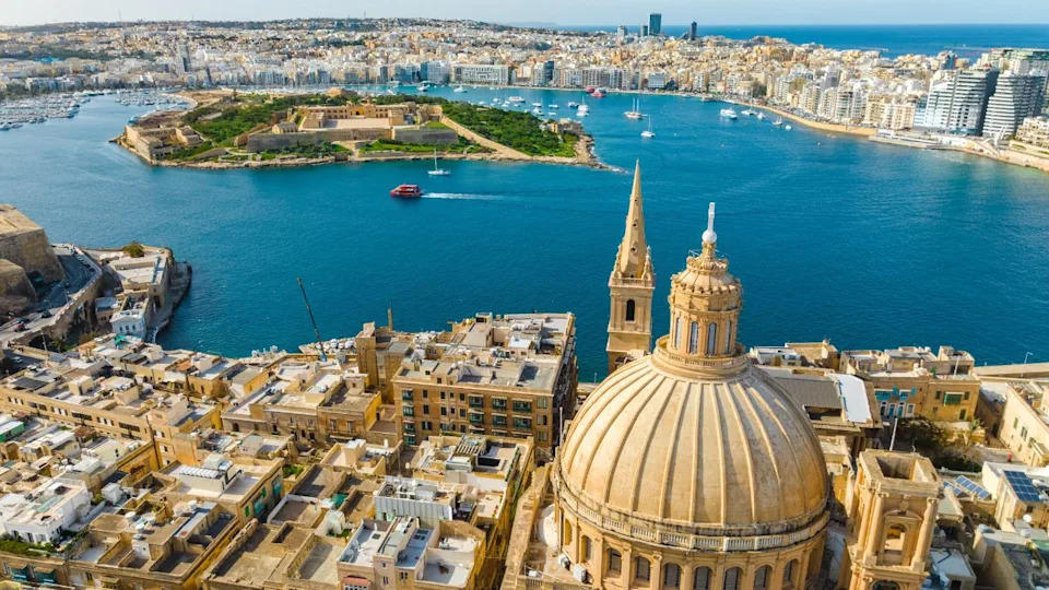 Drone view of Valletta city - capital of Malta island and Manoel island