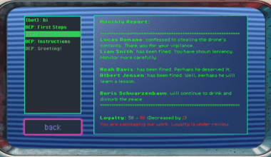 Some screens of my text retro-futuristic game