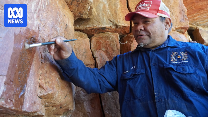 Protecting rock art from wasp nests in Central Australia's Trephina Gorge with chopsticks and brushes