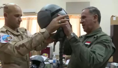 Former Iraqi minister of defense going with pilots on a flying a mission to drop bombs on isis base, 2016.