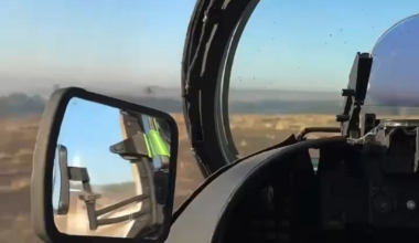 Cockpit view inside a Ukrainian Mil Mi-24 showing the attack of two helicopters on Russian positions using unguided rockets. Source: pilot QneskO