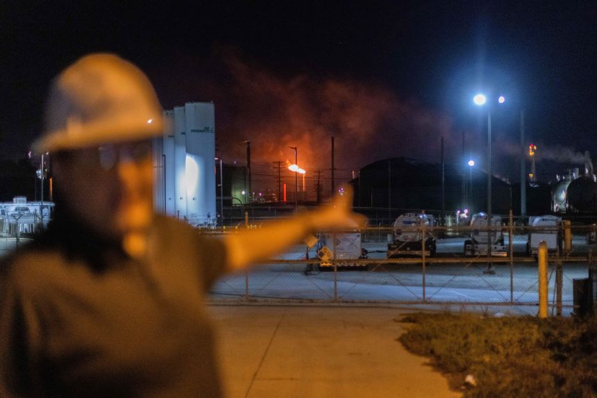 Flames rise from the Chevron refinery in El Segundo, California, on Thursday.
