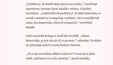 Mladi Motoriste zistili, ze jejich mluvci je zena