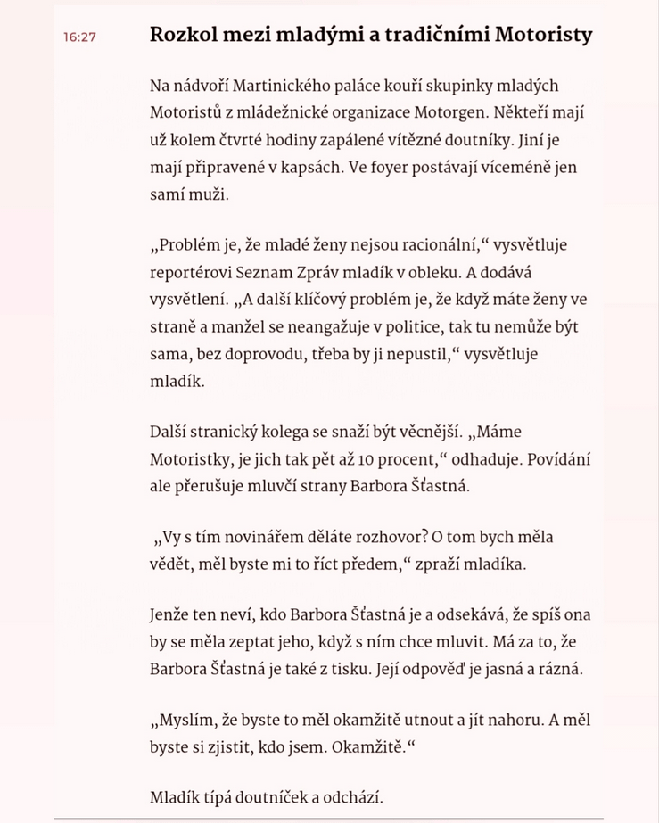 Mladi Motoriste zistili, ze jejich mluvci je zena