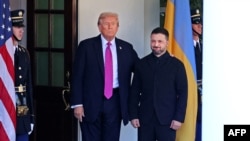 US President Donald Trump welcomes Ukrainian President Volodymyr Zelenskyy at the White House, on October 17, 2025.