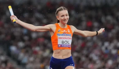 World Athletics Championships Tokyo 2025 - Women's 4 x 400m Relay Final - Japan National Stadium, Tokyo, Japan - September 21, 2025 Netherlands's Femke Bol celebrate after winning the bronze medal REUTERS/Sarah Meyssonnier
