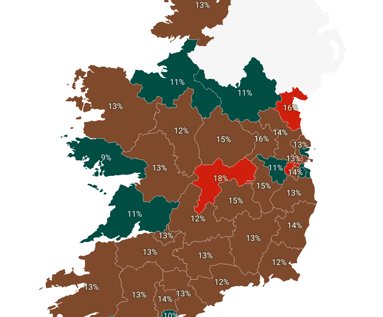Percentage of spoilt votes per turnout in the recent Irish Presidential Election  [OC]