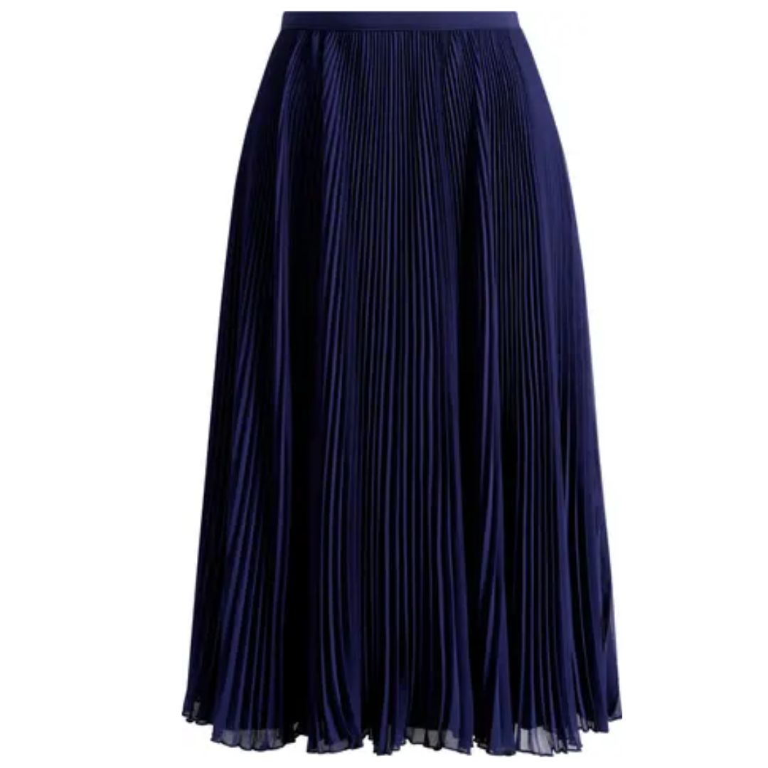 Reformation Navy Kella Pleated Skirt