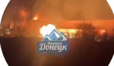 Another moment of Ukrainian kamikaze drone strikes on Russian military targets in temporarily occupied Donetsk. 12.10.2025