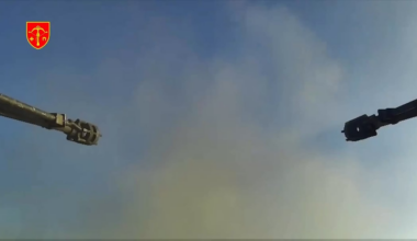 Gepard air defense system in service with the 1027th Anti-Aircraft Regiment shoots down a Russian aerial target