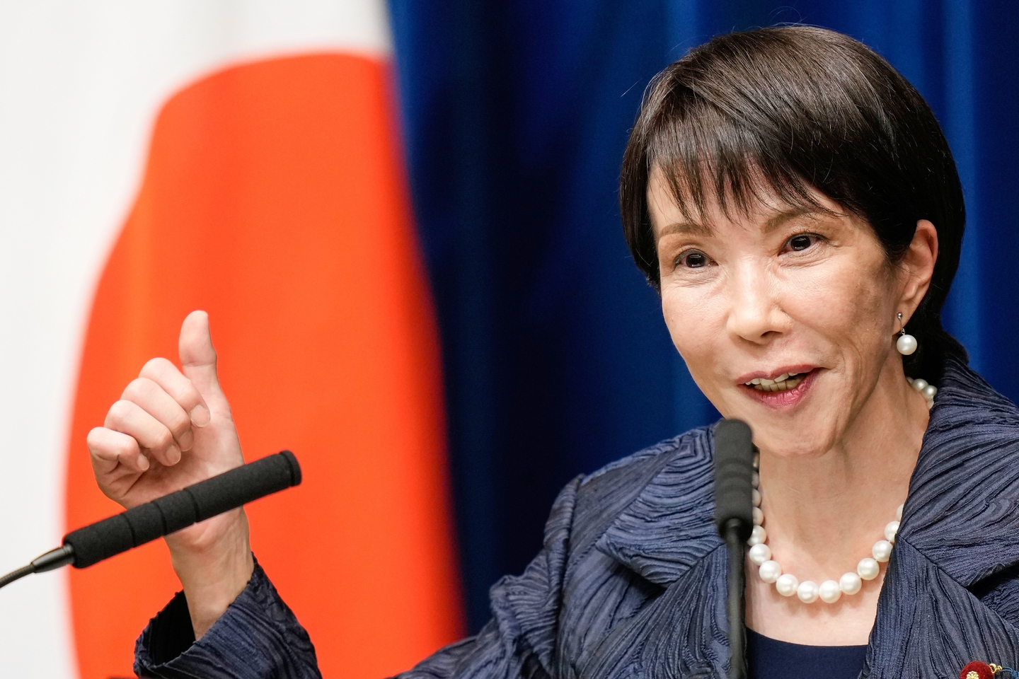 Japan's new Prime Minister Sanae Takaichi speaks during a press conference at the prime minister's office in Tokyo, Japan, on Oct. 21. [AP/YONHAP]
