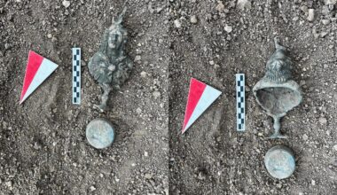 Bronze bust of the Egyptian goddess Isis unearthed in the necropolis of Satala ancient city in Kelkit, Gumushane, northeastern Türkiye, Oct. 25, 2025. (AA Photo)