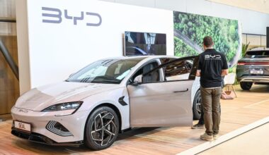 A BYD Seal electric sedan is displayed at the Automotive eMotion Summit 2024 in Brussels, Belgium. (Adobe Stock Photo)