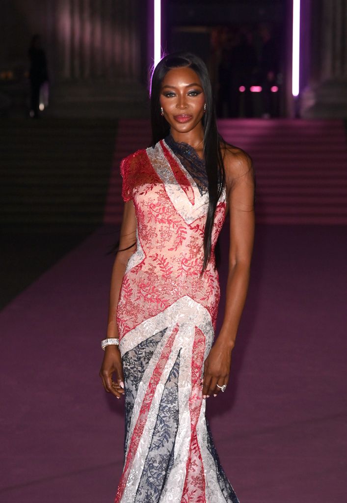 Naomi Campbell in a Union flag dress