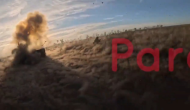 Russian soldiers equipped with shotguns for drone defense were attacked by Ukrainian FPV strike drones. Date and location not disclosed.