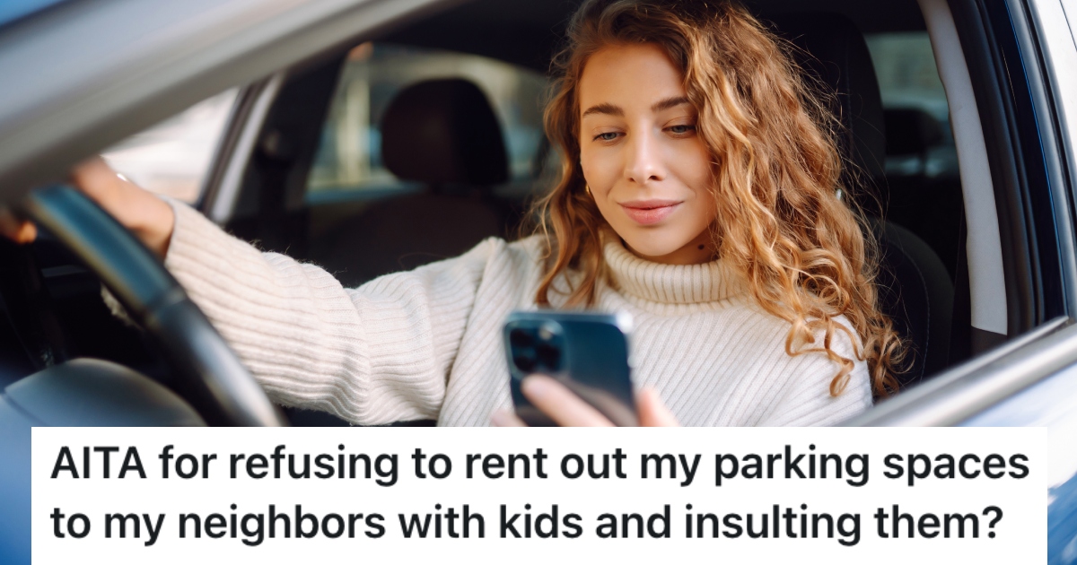 Her Neighbors Want To Rent Her Large Parking Space, But She Doesnt Like Them So She Wont Do It woman in her car