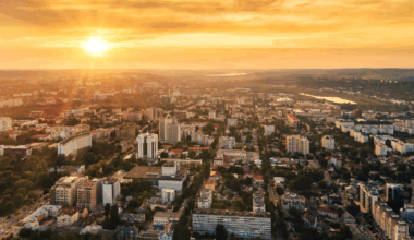 Aerial drone view of Chisinau downtown