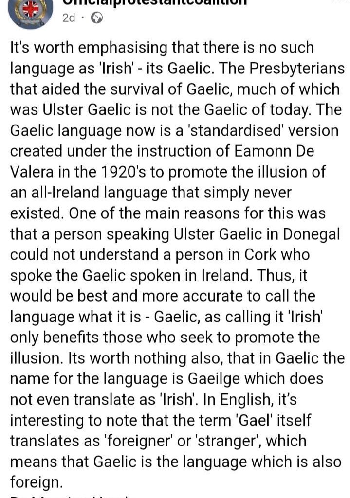 Loyalist post about Irish language