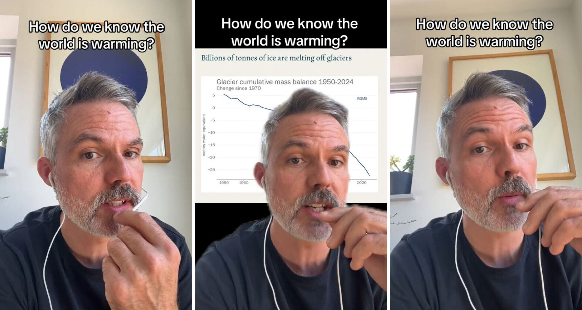 He displays a rapid-fire series of graphs.