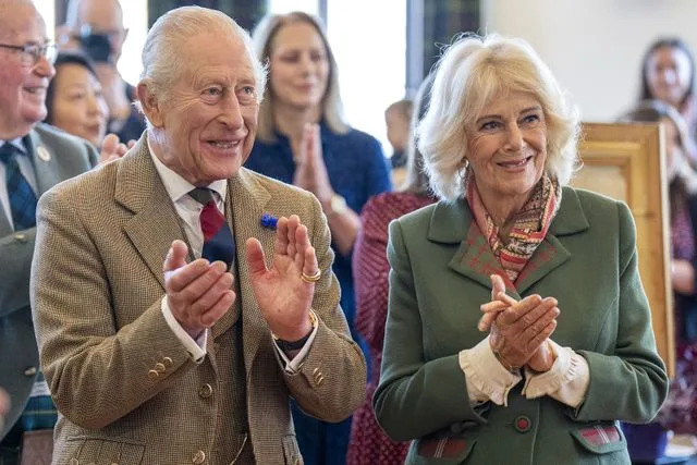 Jane Barlow - Pool/Getty King Charles and Queen Camilla at The Albert Hall in Aberdeenshire on October 9, 2025 in Ballater, Scotland.