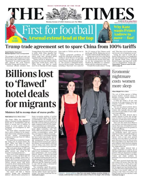 "Billions lost to 'flawed' hotel deals for migrants" reads the headlines on The Times.
