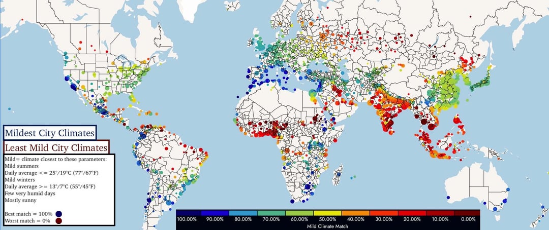 Mildest (and least mild) city climates in the world