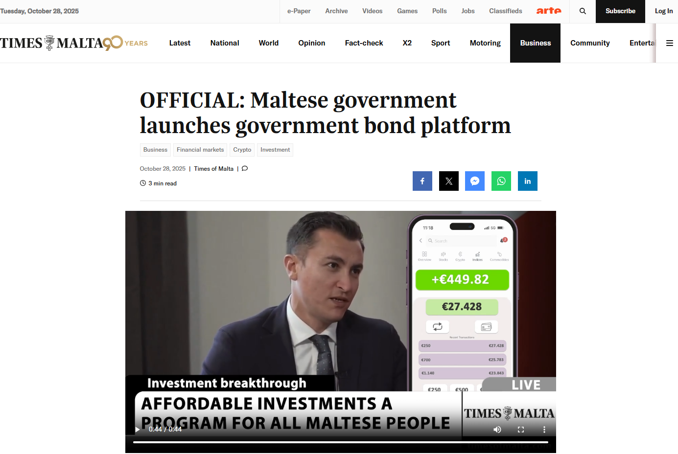 The articles are purportedly published by the Times of Malta.
