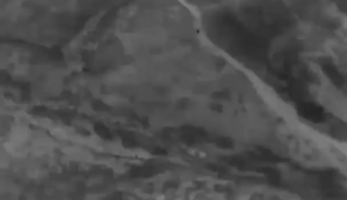 A moving Afghan Taliban T62 was destroyed by two Pakistani soldiers with an RPG-7 from close range and captured by thermal footage, near Kurram Agency, 14/10/2025