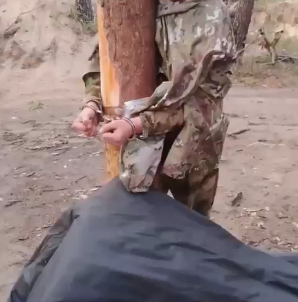 TOS-1 crew, after losing their vehicle, refused to go on the infantry assault and were tied to trees as drone sacrifice. October 2025.