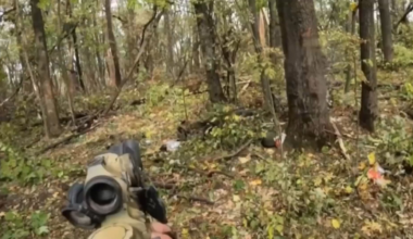 Ukrainian soldier of the 1st Special Operations Detachment "UA_REG" eliminates Russian soldier  with small arms fire during a raid on enemy positions in the Sumy region